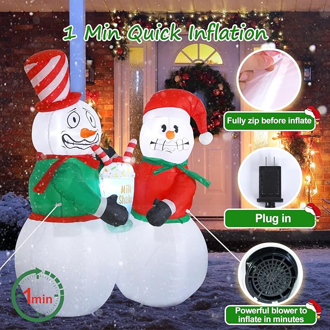 Elegear 6FT Animated Christmas Inflatables Outdoor Decorations, Shivering Snowman Inflatables Built-in LED Lights, Two Funny Snowmen Christmas Blow Up Yard Decorations for Xmas Party Indoor Outdoor