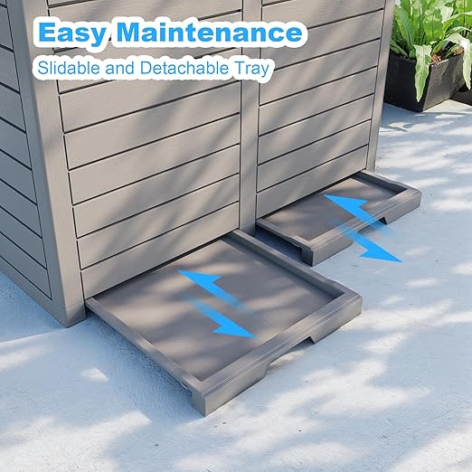 Outdoor Trash Can with Lid, Outdoor Trash Bin & Pull-Out Liquid Drawer, Dual Lid Closure Design, Waterproof Resin Garbage Can Container for Patio, Backyard, Deck (Grey, 62 Gallon)