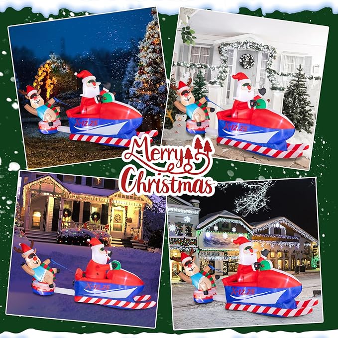 8.5 FT Christmas Inflatables Outdoor Decorations, Funny Christmas Inflatables Santa Claus and Elk Sits on a Snowmobile Blow Up Yard Decorations with Built-in Lights for Yard Lawn Garden Party Decor