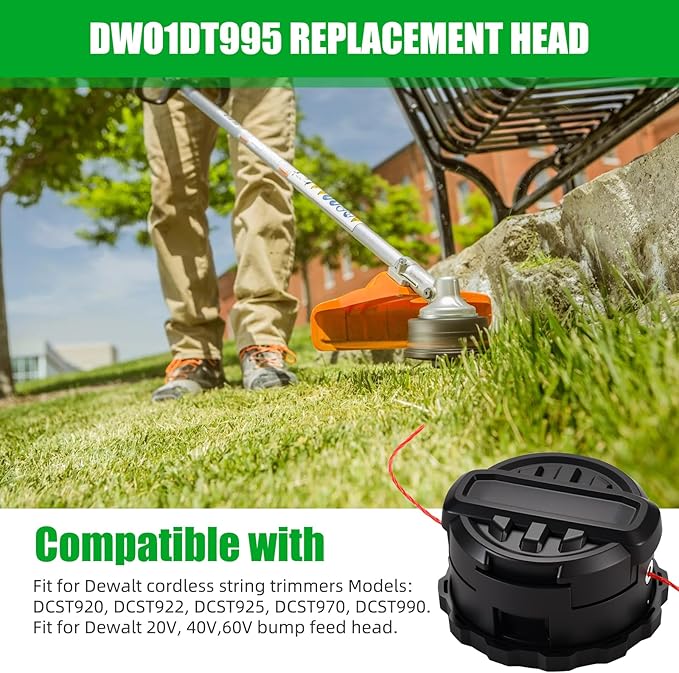 KTWT DWO1DT995 Trimmer Head Replacement for Dewalt 20V Trimmer Head DCST920 DCST922 DCST970 DCST990 DCST925 Replacement Head with Pre-Wound 0.080" 20Ft Line, fit Dewalt Cordless String Trimmer