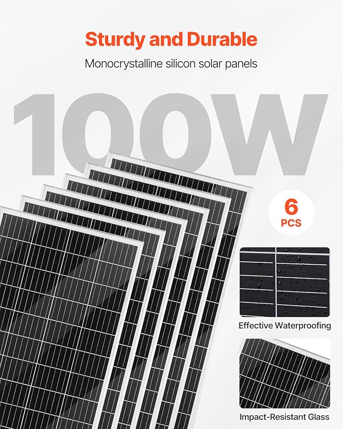 VEVOR 24V 1000W Solar Wind Power Kit, 6*100W Solar Panel + 400W Wind Turbine + 25.6V 100Ah LiFePO4 Battery + 3000W Power Inverter + MPPT Wind/Solar Hybrid Controller for Home Boat Cabin Farm Off-Grid