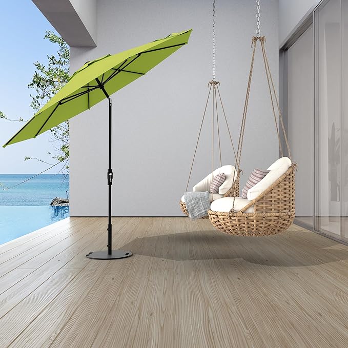 Midtown Umbrellas The Swilt 10 Feet Patio Umbrella in Sunbrella Macaw Acrylic Fabric - Fiberglass Ribs, Auto-Tilt Aluminum Frame For Backyard, Deck, Garden, Pool - White Pole