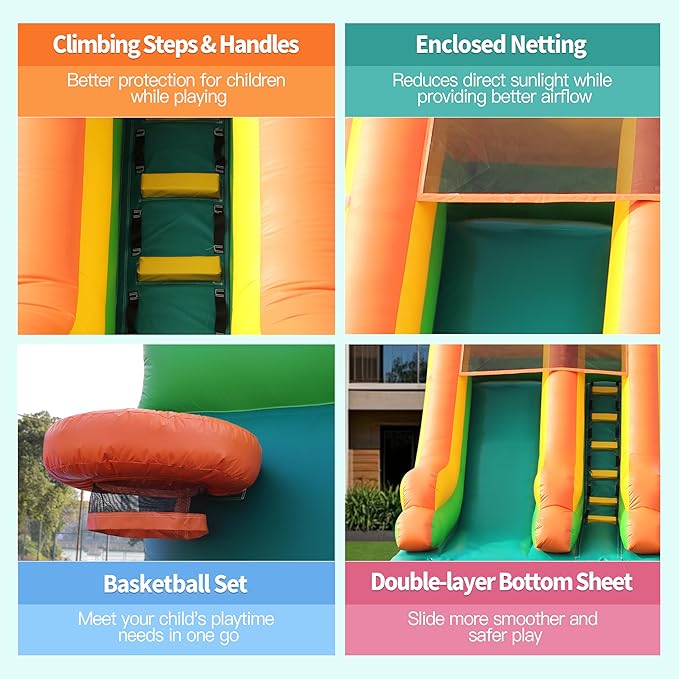 Inflatable Water Slide for Kids & Adults, 26FT 100% PVC Waterslide with Big Splash Pool, Widen Slide with Shallow Pool, 950W Air Blower, Ideal for Backyard, Park (Green Coconut Tree Design) 2