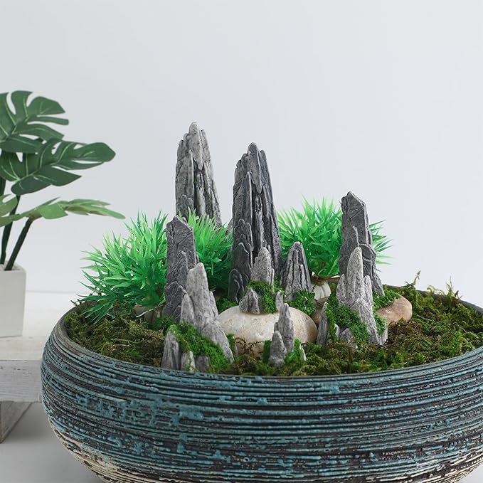 NOLITOY Simulated Rockery Ornaments Set of 8 - Realistic Miniature Garden Decor for Bonsai Home and Office Decoration Perfect for Micro Landscapes