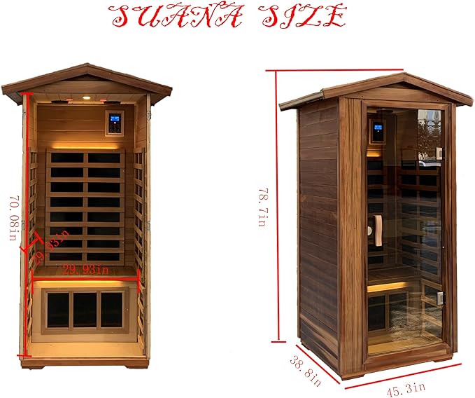 Red Cedar 1 Person Outdoor Ultra-Low Emf（0.5mg） Infrared Sauna, Multi-Person Home Sauna Spa, 1 Person Outdoor Sauna, Personal Indoor Sauna (Red Cedar Personal Outdoor Sauna)