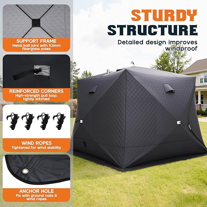 Albott Outdoor Sauna Tent, Portable Wood Burning with Stove, 4-6 Person Steam for Dry Sauna, Oxford Cloth & Carbon Steel Stove with Stone, 8.2’ x 8.2’ x 6.7’, Grey