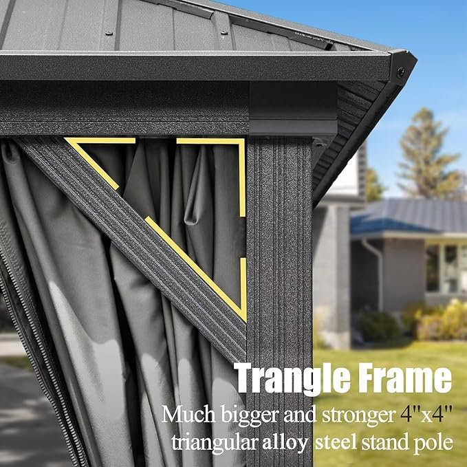 Domi 12’ X 20’ Hardtop Gazebo Canopy with Netting & Curtains, Outdoor Metal Gazebo with Galvanized Steel Double Roof for Patio Lawn and Garden, Gray