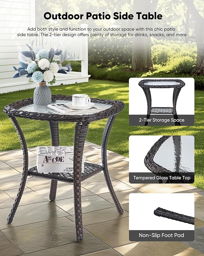 HUMMUH Wicker Patio Furniture Set with Outdoor Swivel Rocker Patio Chairs,High Back Outdoor Couch and Table 5 Pieces Outdoor Furniture for Porch Garden Deck