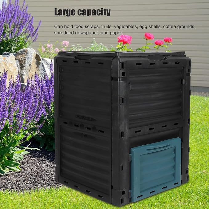 Large Capacity Compost Bin with Vent and Hinged Cover for Kitchen Garden Outdoor