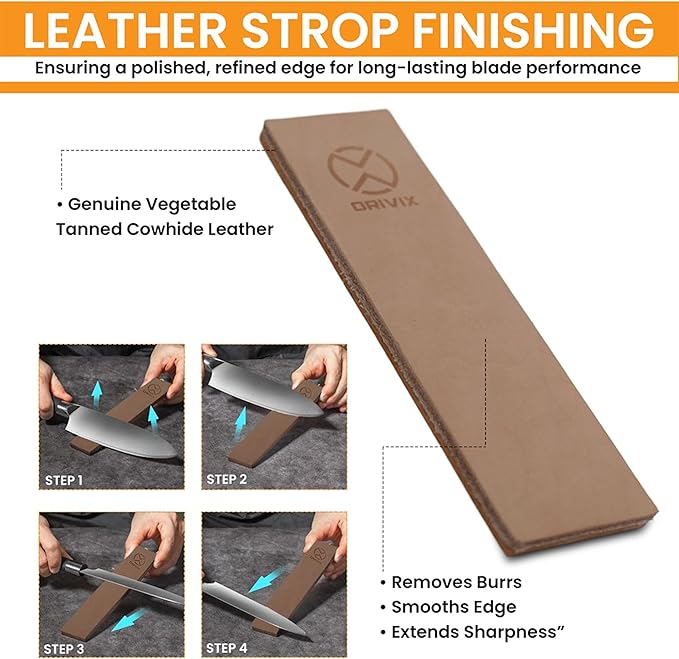 Rolling Knife Sharpener Kit – Magnetic 4-Angle Base, 3.86 Inches Longer Wooden Roller, 4 Grit Discs (1000/400 Diamond & 3000 Maroon / 6000 White Ceramic) and Leather Strop