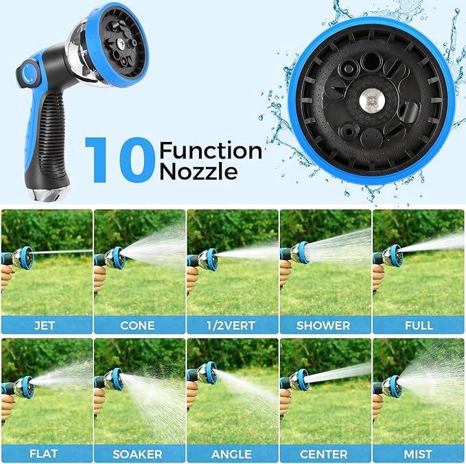 Retractable Garden Hose Reel, 1/2" x 100FT + 6.6FT Automatic Retractable Water Hose Reel Wall Mount, with 10- Function Sprayer Nozzle, Any Length Lock/Auto Rewind/180°Swivel