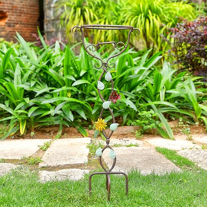 Gazing Globe Stand with 4 Prongs Base, 31.5" Garden Gazing Ball Stands for 10-12 Inches Gazing Globe Balls, Metal Vines Glass Ball Display Stand Holder for Outdoor Garden Yard Lawn, Vintage