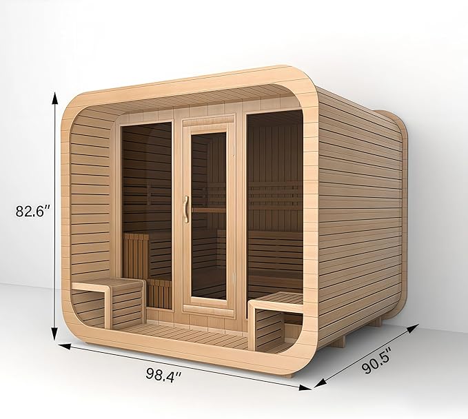 Customize Outdoor Traditional Steam Sauna 4-10 Person, Canadian Hemlock, Red Cedar Sauna, Porch Option, Glass Window Option, Wood Burning Stove or Harvia Heater, ETL Certificate(0-195 °F)