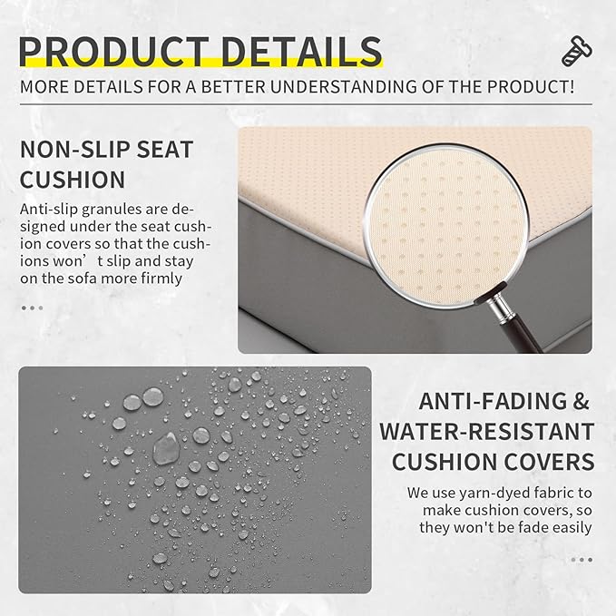 5 Piece Wicker Patio Furniture Sets Outdoor Conversation Set, PE Rattan Sectional Sofa Couch with 45" Fire Pit Table and Non-Slip Grey Cushions, Furniture Covers Included