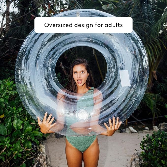 FUNBOY Giant Super Clear Inftlatable Ring Tube Float, 48" Transparent Oversized Design with Cup Holder