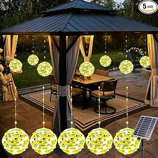 Solar Christmas Ball Lights for Tree Outdoor, 5 Pack 200LED Globe Lights Waterproof, 8 Modes Solar Sphere String Lights Outside for Window Garden Yard Porch Wedding Party Decorations, Warm White