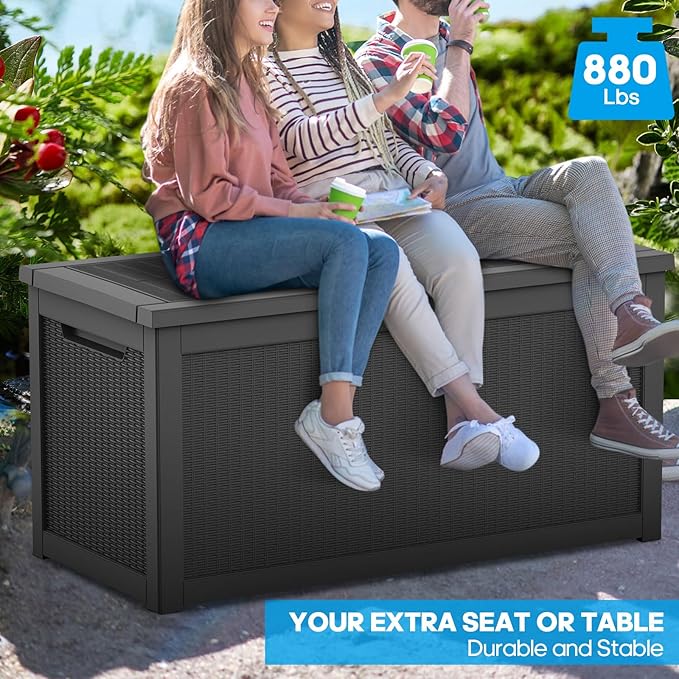 Vixzen 320 Gallon Resin Deck Box, Lockable Outdoor Storage Box for Patio Cushions Storage Furniture,Garden Tools, Pool Supplies, Weatherproof and UV Resistant- Black