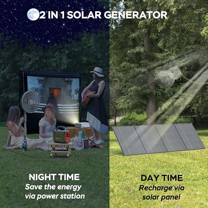 MARBERO Solar Generator 296Wh Portable Power Station with Solar Panel 60W Included Power Bank with AC Outlets 300W Pure Sine Wave with Foldable Panel Set for Camping Home Outdoor Emergency
