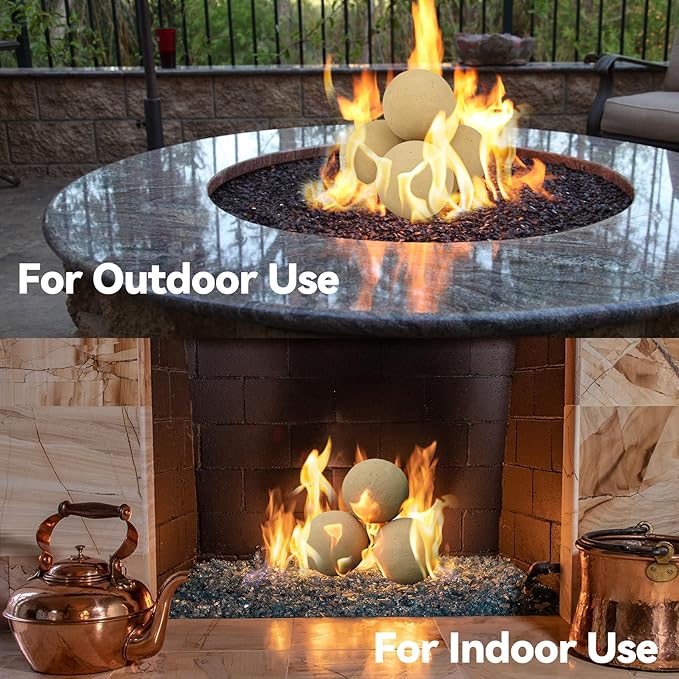 Skyflame 4-inch Ceramic Fireplace Balls, 12PCS Round Beige Fire Pit/Firepalce Insert Accessory for Indoor, Outdoor, Patio and Garden