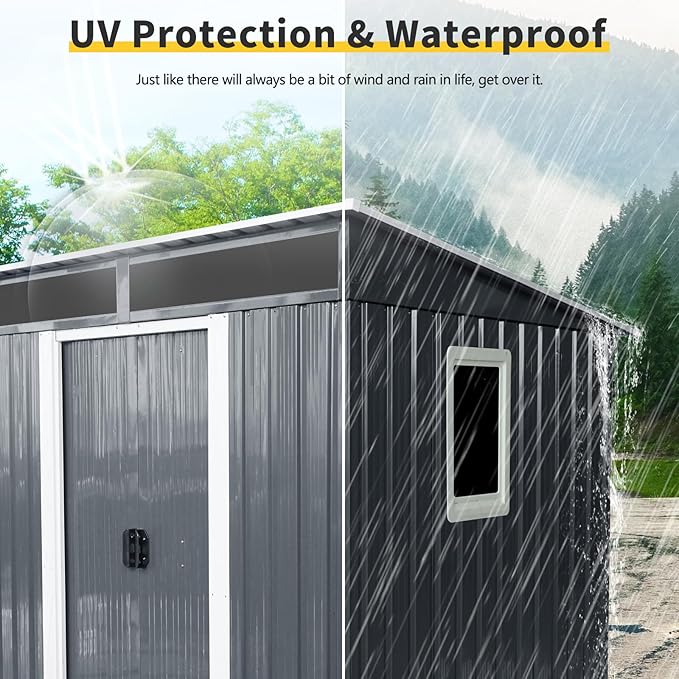 6X5 FT Outdoor Storage Shed, Waterproof Metal Garden Sheds with Lockable Door, Steel Tool Storage Buildings Shed & Outdoor Storage House for Garden, Backyard, Patio, Trash Cans(Black and White)