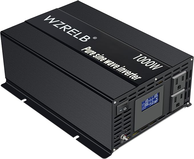 WZRELB Pure Sine Wave Inverter 1000W 24VDC to 120VAC Solar Power Converter Truck RV Home LCD Display
