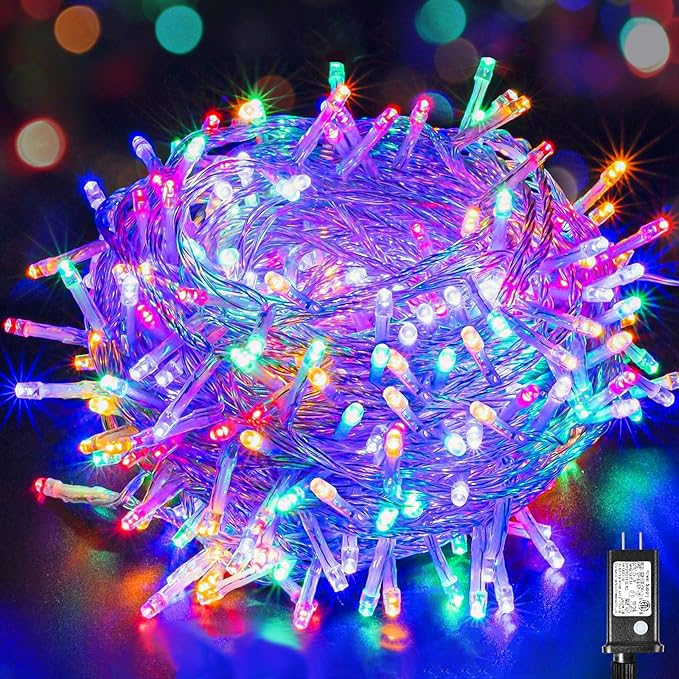 200 LED String Lights Indoor Outdoor 66ft Connectable Multicolor Christmas Lights 8 Modes Clear Wire Waterproof, Plug in Twinkle String Lights for Bedroom Christmas Tree Dorm Yard Home