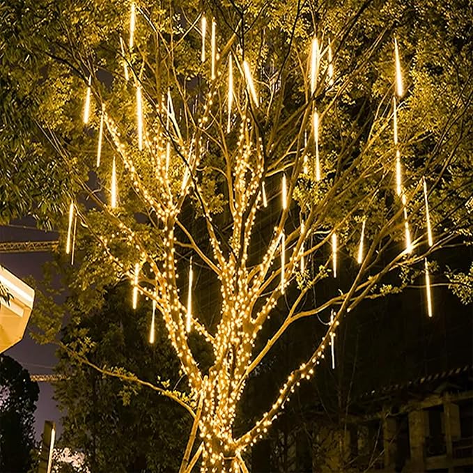 Dazzle Bright 1728 LED Christmas Light, Meteor Shower Rain Lights 11.8 Inch 48 Tubes, Waterproof Plug in Falling Rain Lights Decorations for Xmas Tree Yard Party (Warm White)