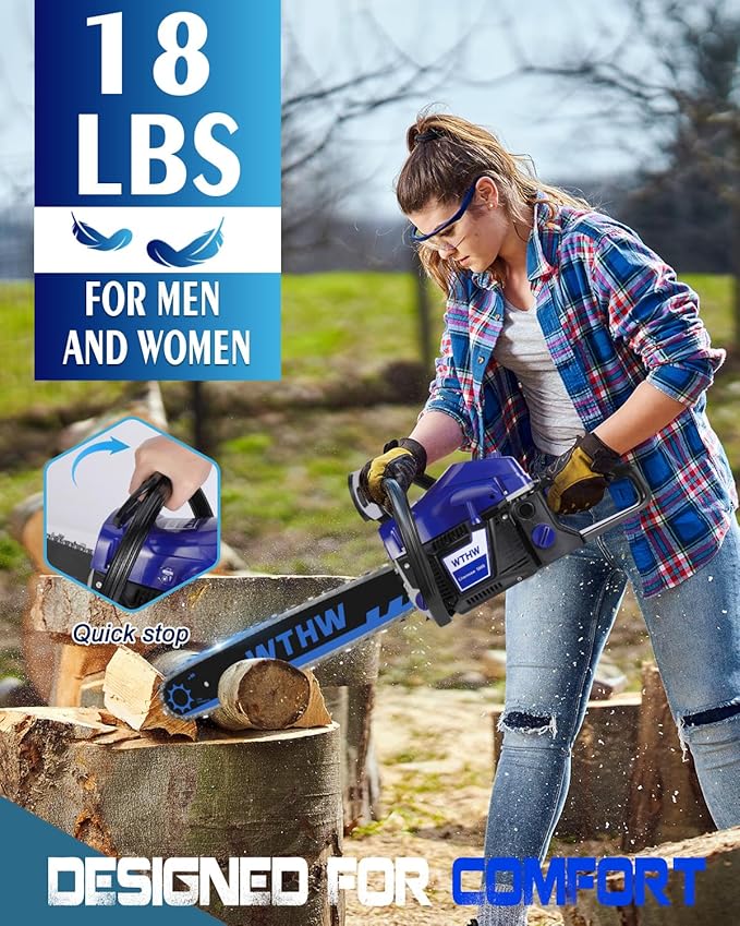 58 cc Gas Powered Chainsaw, 20 in & 18 in Quick-Switch Bars – 550 ml Fuel 260 ml Oil Tanks, Automatic Chain Oiler, Centrifugal Air Filter, Quick Start, Inertial Chain Brake (WH5808)