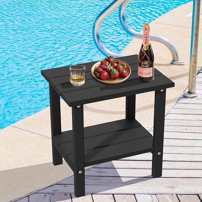 OTSUN Weather Resistant Outdoor Side Tables Set of 2, Adirondack HDPE Small Outdoor Table, 2-Tier Small Patio Tables for Outside or Indoor, Black