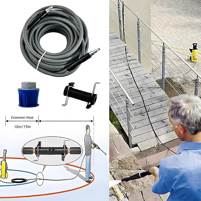 5800PSI/400Bar Ultra Flexible Pressure Washer Hose for Bosch Home Cleaning, 5M-30M High Pressure Extension Tube with Quick-Connect Adapter,(Red/Blue/Yellow/Green/Grey/Orange/Light Blue)(Grey,50FT)