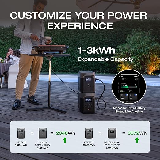EF ECOFLOW Solar Generator DELTA 2 with 220W Solar Panel, LiFePO4 Battery,1800W AC/100W USB-C Output, Portable Power Station for Home Backup Power, Camping & RVs (AC Cable Included)