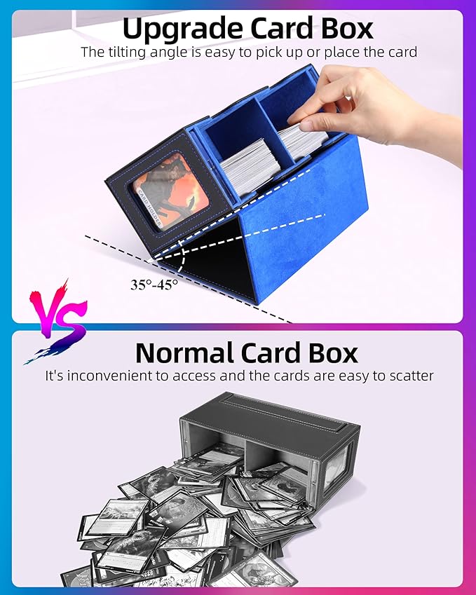 MTG Deck Box, MTG Commander Card Deck Box with Commander Display, Fits 250+ Single Sleeved, Double Card Storage Box with Dice Tray, Magnetic Card Storage Case for CCG TCG Sports Cards, Black Blue