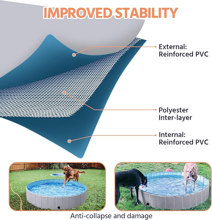 Yaheetech Foldable Dog Pool Collapsible Hard Plastic Dog Swimming Pool Portable Pet Pools Doggie Wading Pool Bath Tub for Puppy Small Medium Large Dogs, 55 x 12 Inches Gray