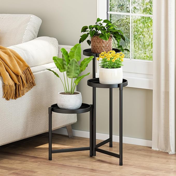 Plant Stand indoor outdoor - 3 Tier black Tall Metal Flower Pot Holder Potted Display Rack - Heavy Duty Corner Plant Shelf for Patio Garden Balcony Living Room Bedroom