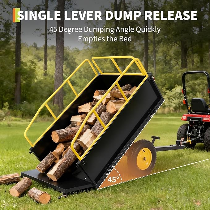 GarveeLife Lawn Mower Trailer ATV Dump Cart Tow Behind, 750 Lb Utility Garden Cart, 17 Cu.Ft, Heavy Duty Steel Garden Utility Trailer with Removable Sides for Atvs, Utvs Lawn Garden Tractors