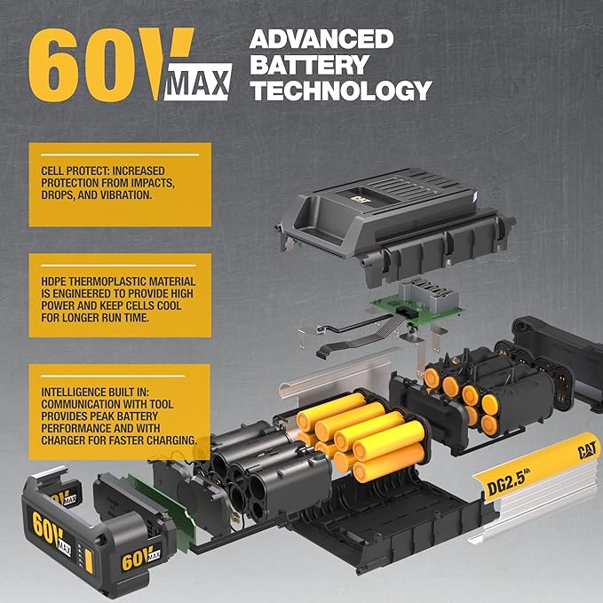 Caterpillar DG631 60V Brushless 18” Chainsaw, Battery Chainsaw with Chain Brake for Safety, Electric Chainsaw Cordless with Tool-Free Chain Tensioning – Battery & Charger Included