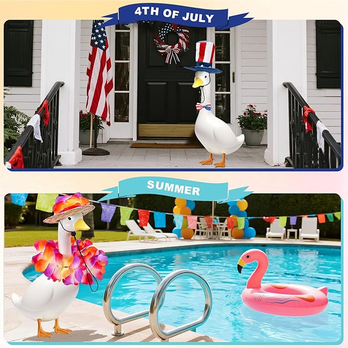 8 Set Holiday Porch Goose Outfits for 17/23" Plastic Lawn Goose - Halloween, Thanksgiving, Christmas, St. Patricks, Summer, Valentines Easter - Patio Yard Garden Decor with Hat and Bow Tie