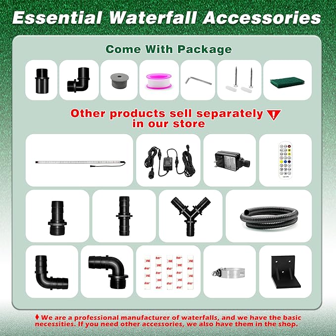Waterfall Pool Fountain, LONGRUNNEW Stainless Steel Waterfall Spillway with Pipe Connector Kits for Outdoor/Indoor Decorative, 35.4 Inches Pool Water Feature for Garden Patio, Backyard Koi Pond Decor