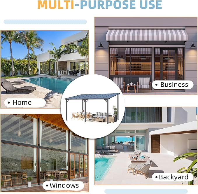 AECOJOY 28' x 10' Gazebo for Patio, Large Wall-Mounted Hard Top Lean-to Gazebo Pergola with Roof 10' x 28' on Clearance, Heavy Duty Patio Awnings for Decks, Backyard