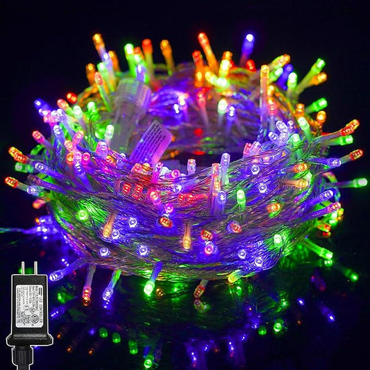 LJLNION 300 LED String Lights Outdoor Indoor, Extra Long 98.5FT Christmas Lights, 8 Lighting Modes, Plug in Waterproof Fairy Lights for Wedding Party Bedroom Decorations (Multicolor)