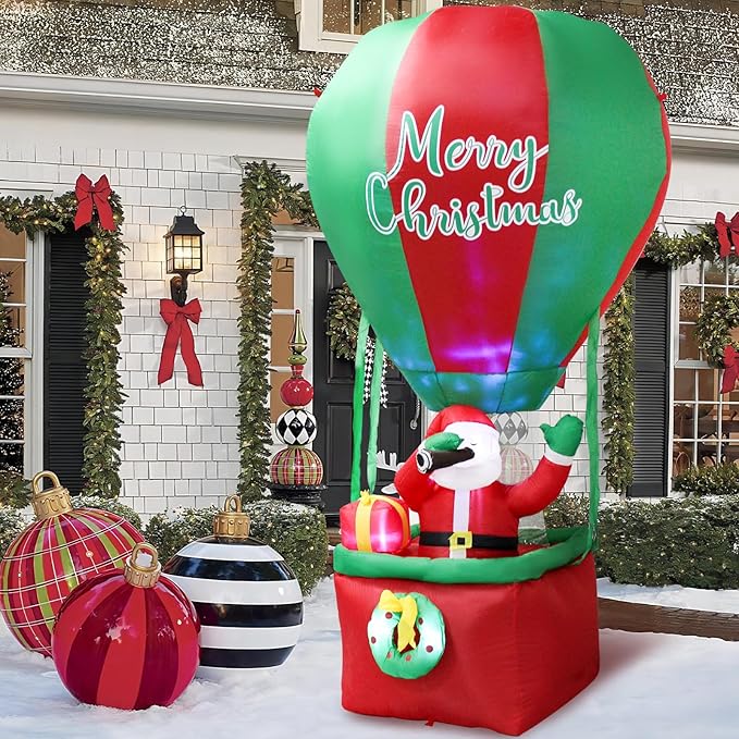 TRMESIA 8FT Christmas Inflatable Santa Claus Decoration Hot Air Balloon，Easter Blow up Outdoor Decorations with LED Lights Easter Blow up Decor for Indoor Outdoor Yard Lawn