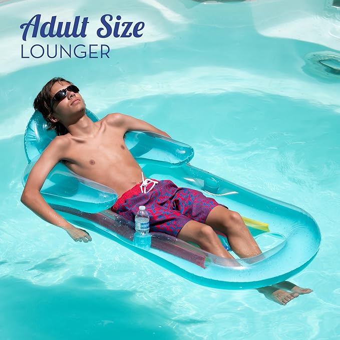 Pool Floats Adult Size Lounger with Cup Holder (2 Pack) Inflatable Floats for Swimming Pool Heavy Duty Lounger Floating Recliner Blow Up Floaties Water Floaty Lake Beach Tanning Float