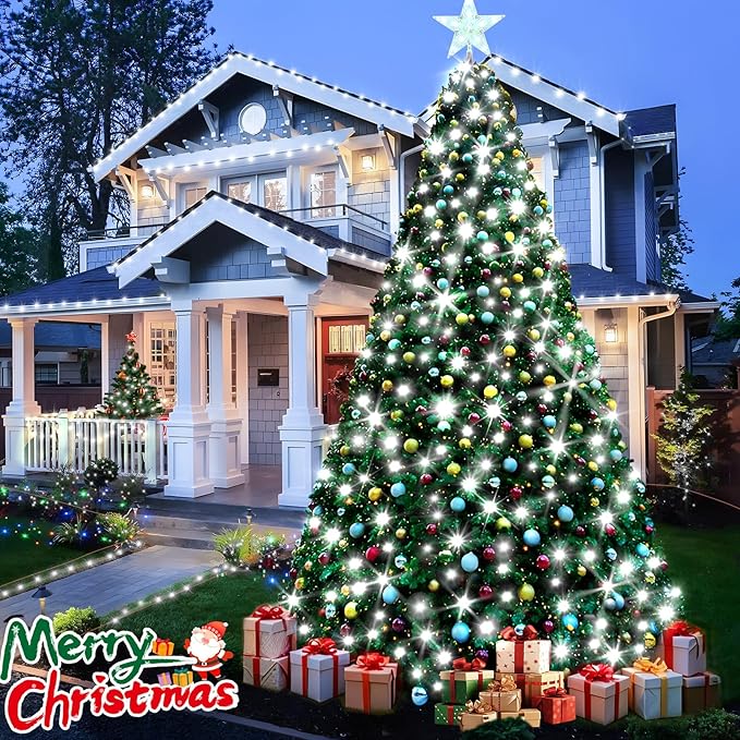 KNONEW 403ft 1000 LED String Lights Outdoor Christmas Lights 8 Modes & Timer Fairy Light Plug in Waterproof LED String Lights for Xmas Yard Tree Wedding Party Holiday Decorations (Cool White)