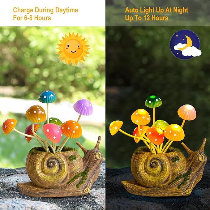 Solar Lights Outdoor Fairy Garden Accessories, Snail Statues Garden Decor for Outside, Gifts for Mother's Day Yard Decorations Patio Lawn Porch Balcony, Unique Housewarming Gifts for Women Mom Grandma