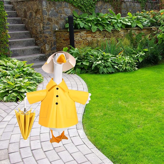 Raincoat Goose Outfit Porch Goose Clothes for 23" Lawn Outdoor Garden Yard Patio Statue Spring Decor (Yellow)