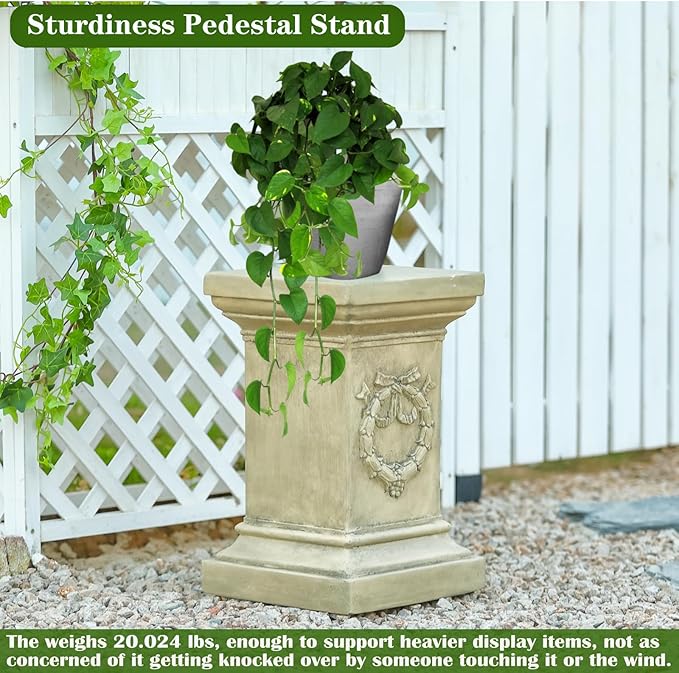 19.57" Tall Garden Pedestal Stand for Statues, Heavy Duty Magnesium Oxide Plant Stand, Weatherproof Outdoor Pedestal for Sculptures, Flower Pots, Decor – Sturdiness Plinth Base Statue Riser