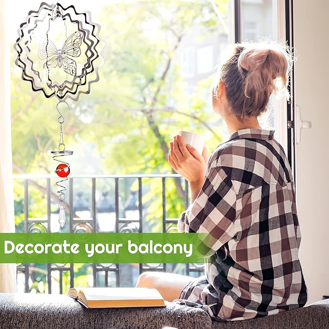 Jetec 3 Pcs Gazing Ball Spiral Tail Decorative Wind Spinner Stabilizer Indoor Outdoor Hanging Wind Ball Spinner with Hanging Swivel Hook for Garden Balcony Decoration (Red, Sky Blue, Navy Blue)