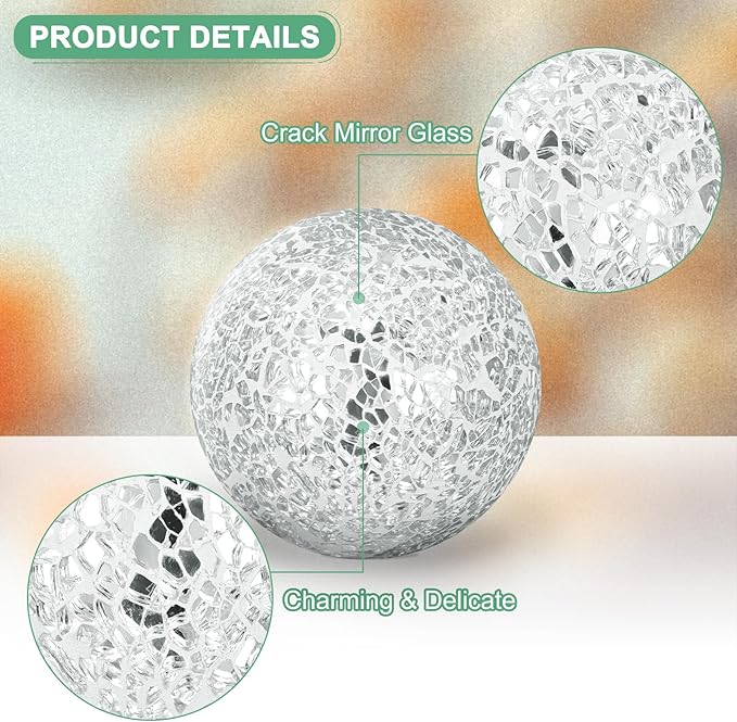 Decorative Ball for Bowls, 3 Inch Mosaic Glass Balls Decorative Glass Orbs for Home Decor/Dining Tables/Wedding Party/Coffee Table/Centerpiece Decor [Silver]