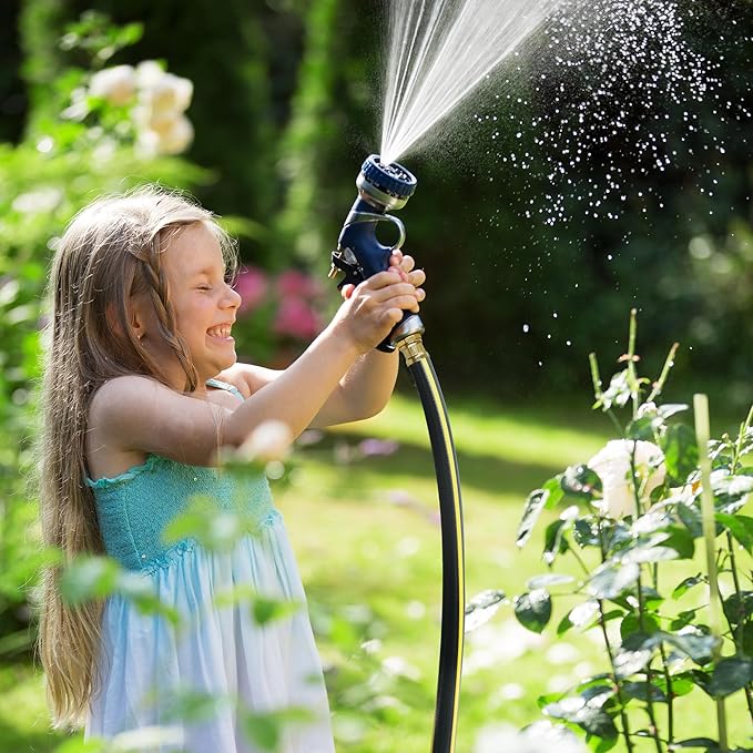 Solution4Patio Long Black Garden Hose 5/8 in. x 50 ft. -Kink Free, No Leaking, Male/Female Fittings -Heavy Duty Durable Flexible Lightweight Water Pipe -Brass Aluminum Ends for Household & Yard Use
