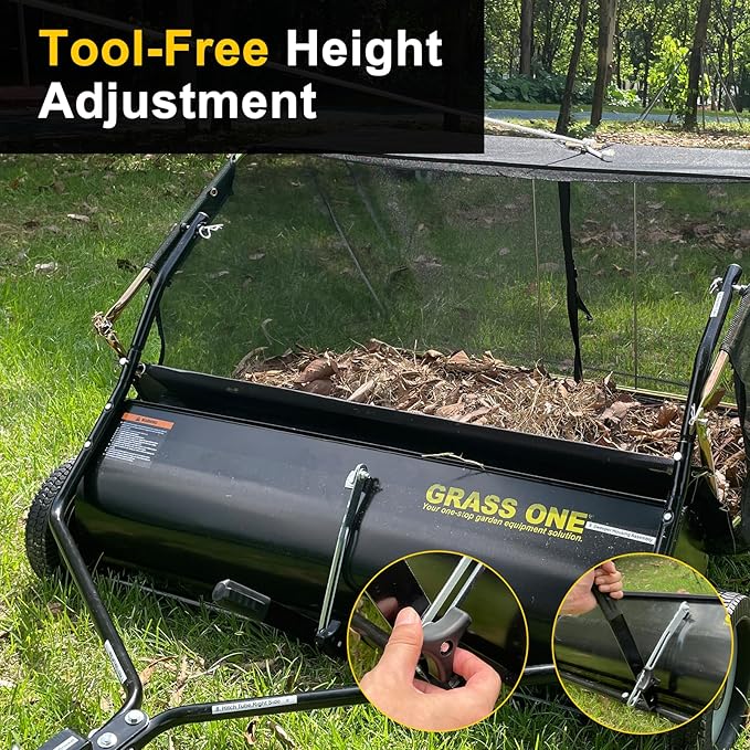 44 Inch Tow-Behind Lawn Sweeper with 25 Cu.Ft Hopper Bag, Adjustable Brush Height & Easy Dump-from-Seat – Picks Up Leaves, Grass & Yard Debris, Garden Gift